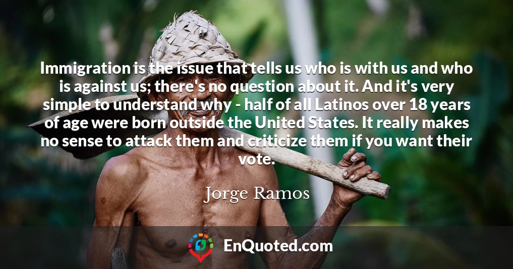 Immigration is the issue that tells us who is with us and who is against us; there's no question about it. And it's very simple to understand why - half of all Latinos over 18 years of age were born outside the United States. It really makes no sense to attack them and criticize them if you want their vote.