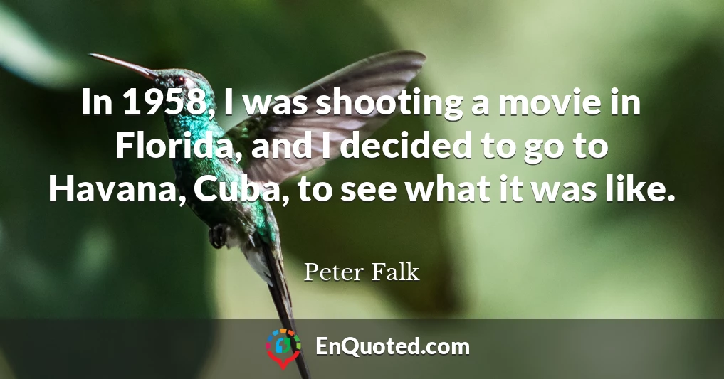 In 1958, I was shooting a movie in Florida, and I decided to go to Havana, Cuba, to see what it was like.