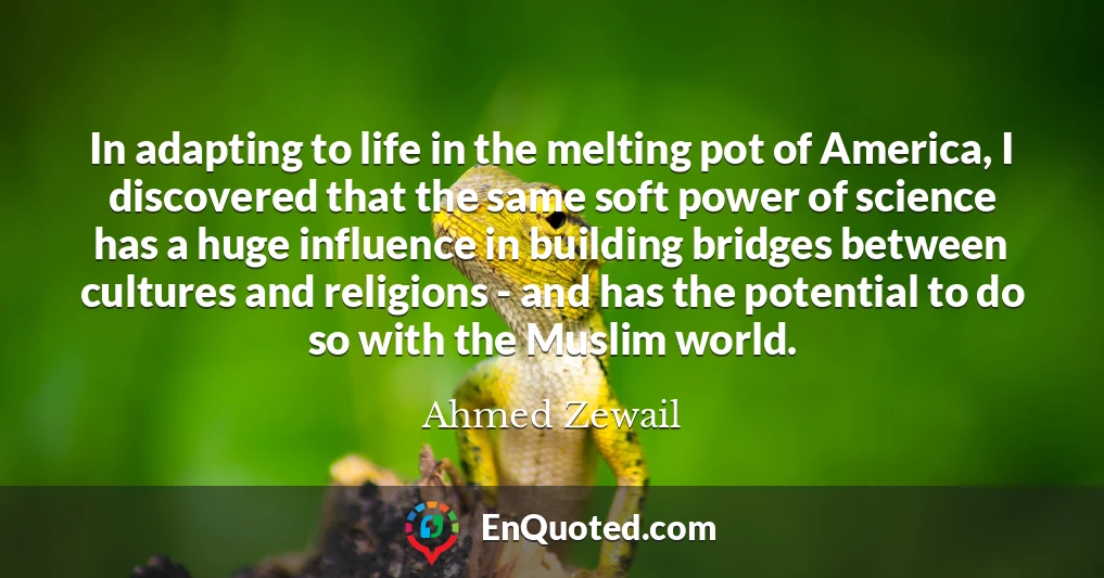 In adapting to life in the melting pot of America, I discovered that the same soft power of science has a huge influence in building bridges between cultures and religions - and has the potential to do so with the Muslim world.