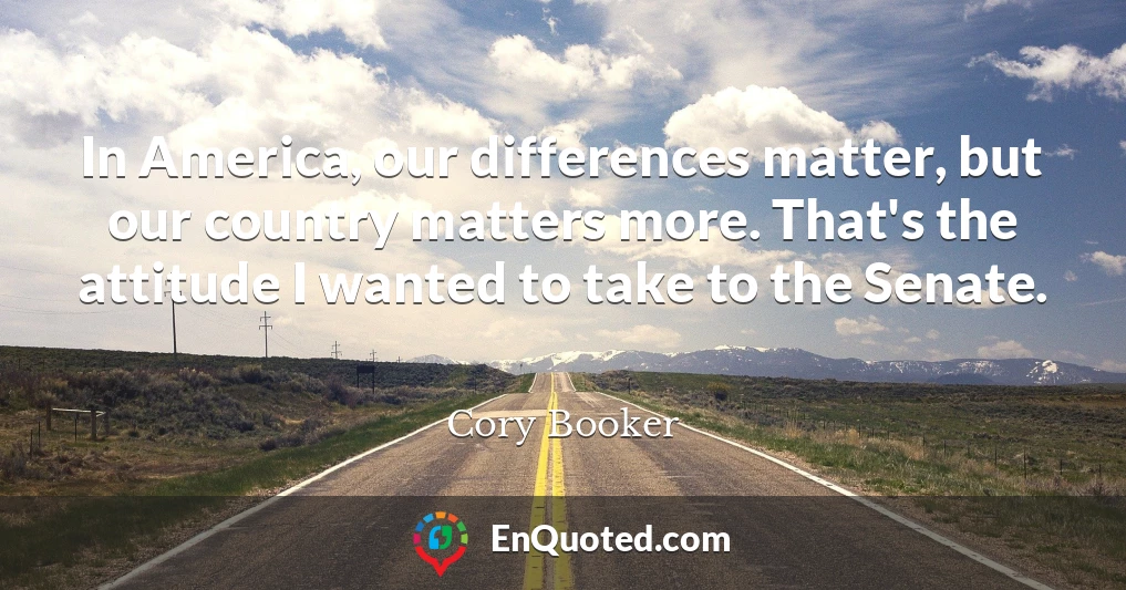 In America, our differences matter, but our country matters more. That's the attitude I wanted to take to the Senate.