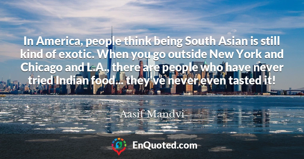 In America, people think being South Asian is still kind of exotic. When you go outside New York and Chicago and L.A., there are people who have never tried Indian food... they've never even tasted it!