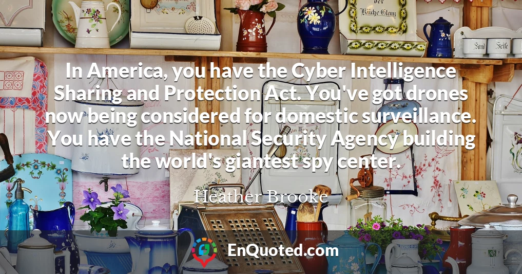 In America, you have the Cyber Intelligence Sharing and Protection Act. You've got drones now being considered for domestic surveillance. You have the National Security Agency building the world's giantest spy center.