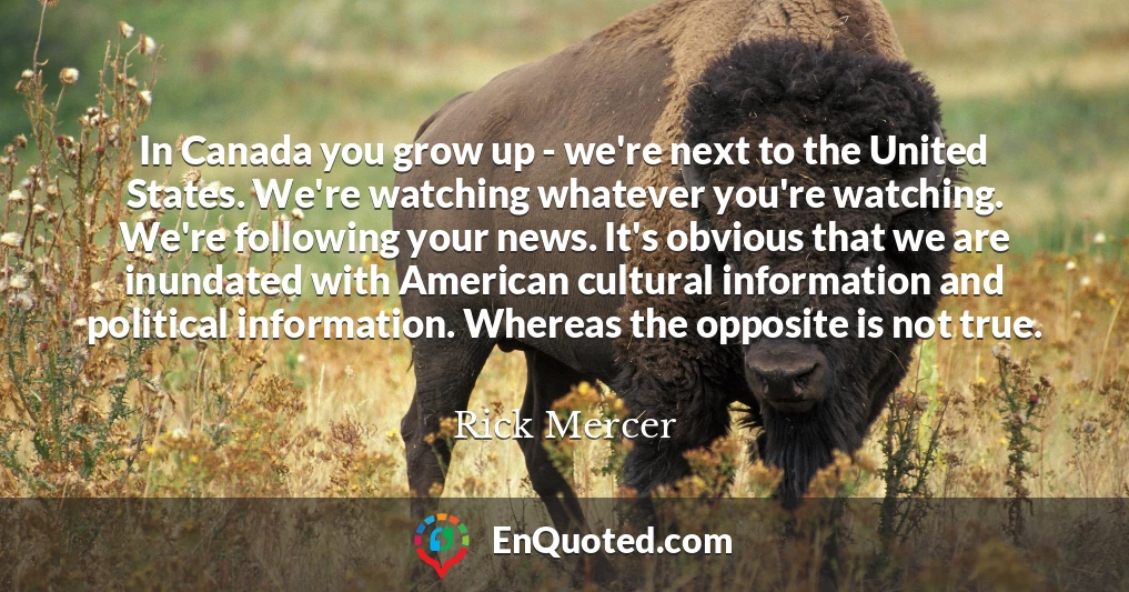 In Canada you grow up - we're next to the United States. We're watching whatever you're watching. We're following your news. It's obvious that we are inundated with American cultural information and political information. Whereas the opposite is not true.