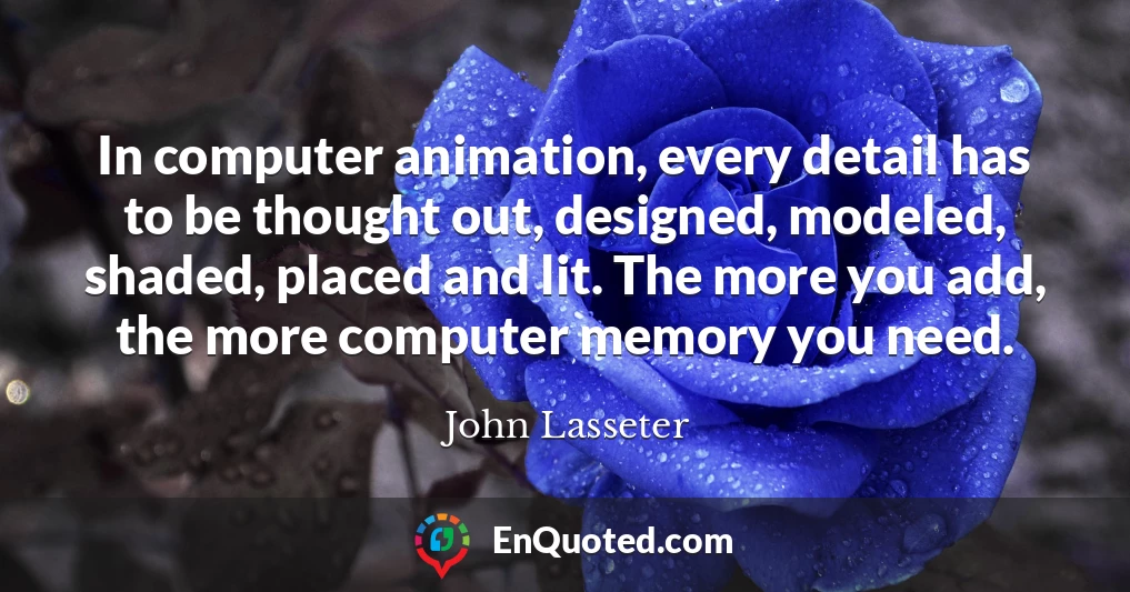 In computer animation, every detail has to be thought out, designed, modeled, shaded, placed and lit. The more you add, the more computer memory you need.