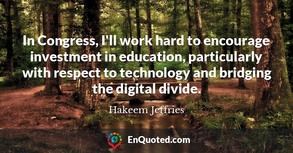 In Congress, I'll work hard to encourage investment in education, particularly with respect to technology and bridging the digital divide.