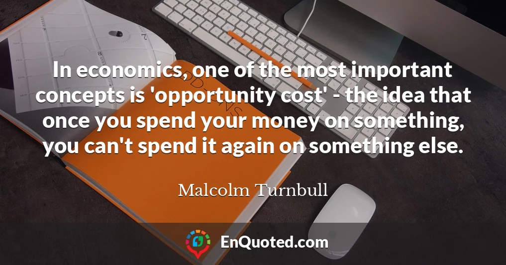 In economics, one of the most important concepts is 'opportunity cost' - the idea that once you spend your money on something, you can't spend it again on something else.
