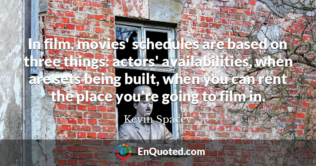In film, movies' schedules are based on three things: actors' availabilities, when are sets being built, when you can rent the place you're going to film in.