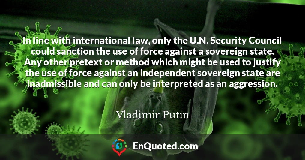 In line with international law, only the U.N. Security Council could sanction the use of force against a sovereign state. Any other pretext or method which might be used to justify the use of force against an independent sovereign state are inadmissible and can only be interpreted as an aggression.