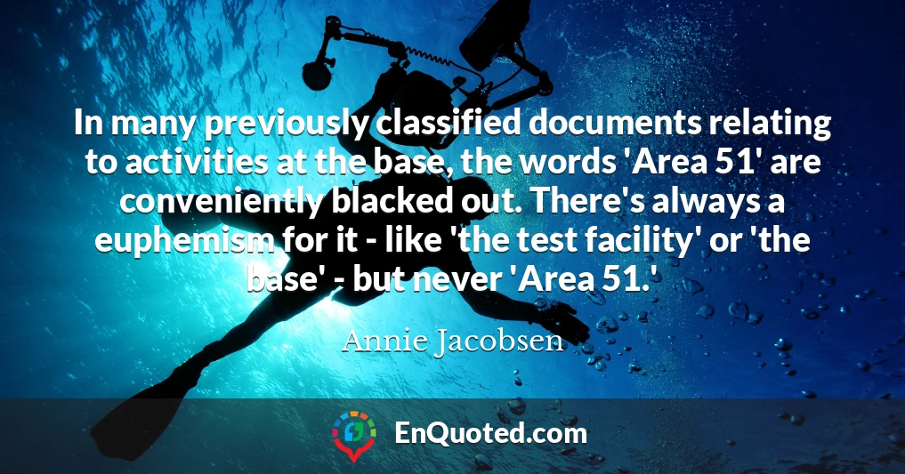 In many previously classified documents relating to activities at the base, the words 'Area 51' are conveniently blacked out. There's always a euphemism for it - like 'the test facility' or 'the base' - but never 'Area 51.'