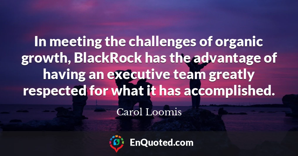In meeting the challenges of organic growth, BlackRock has the advantage of having an executive team greatly respected for what it has accomplished.