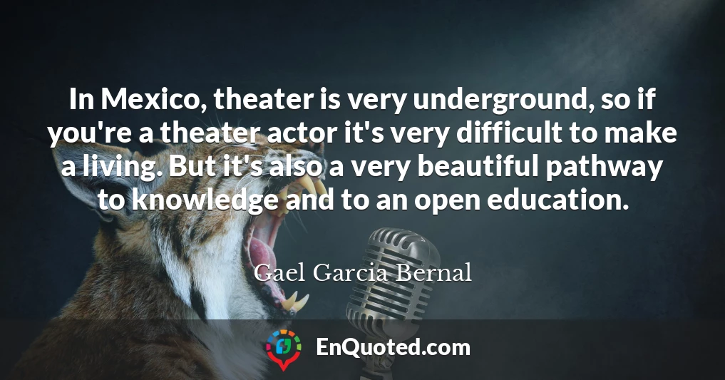 In Mexico, theater is very underground, so if you're a theater actor it's very difficult to make a living. But it's also a very beautiful pathway to knowledge and to an open education.