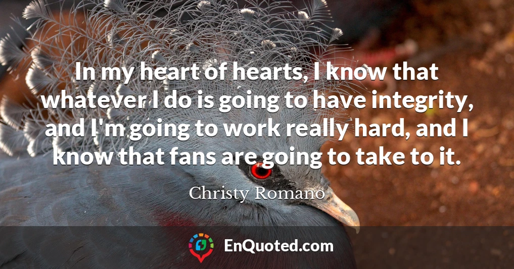 In my heart of hearts, I know that whatever I do is going to have integrity, and I'm going to work really hard, and I know that fans are going to take to it.