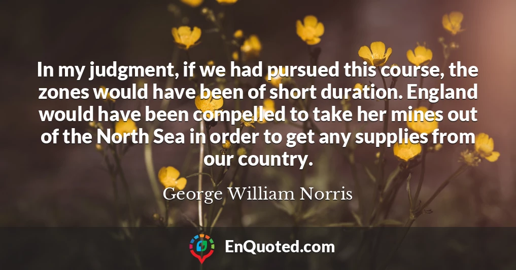 In my judgment, if we had pursued this course, the zones would have been of short duration. England would have been compelled to take her mines out of the North Sea in order to get any supplies from our country.