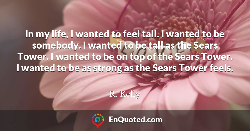In my life, I wanted to feel tall. I wanted to be somebody. I wanted to be tall as the Sears Tower. I wanted to be on top of the Sears Tower. I wanted to be as strong as the Sears Tower feels.