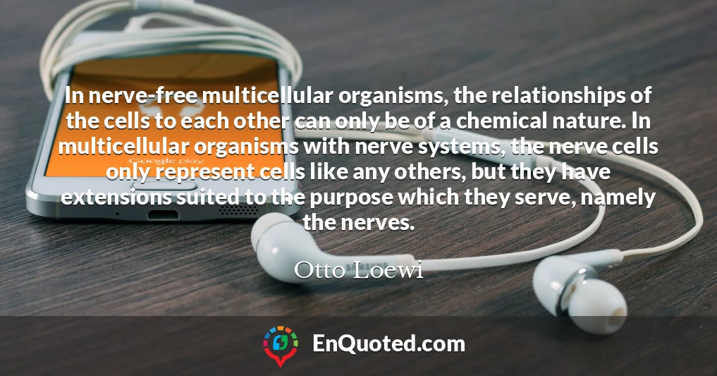 In nerve-free multicellular organisms, the relationships of the cells to each other can only be of a chemical nature. In multicellular organisms with nerve systems, the nerve cells only represent cells like any others, but they have extensions suited to the purpose which they serve, namely the nerves.