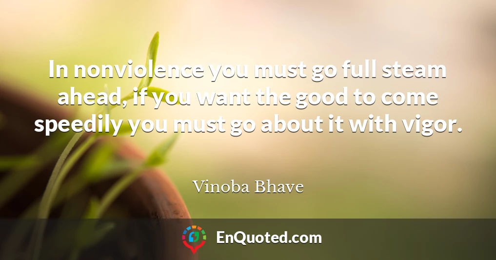 In nonviolence you must go full steam ahead, if you want the good to come speedily you must go about it with vigor.