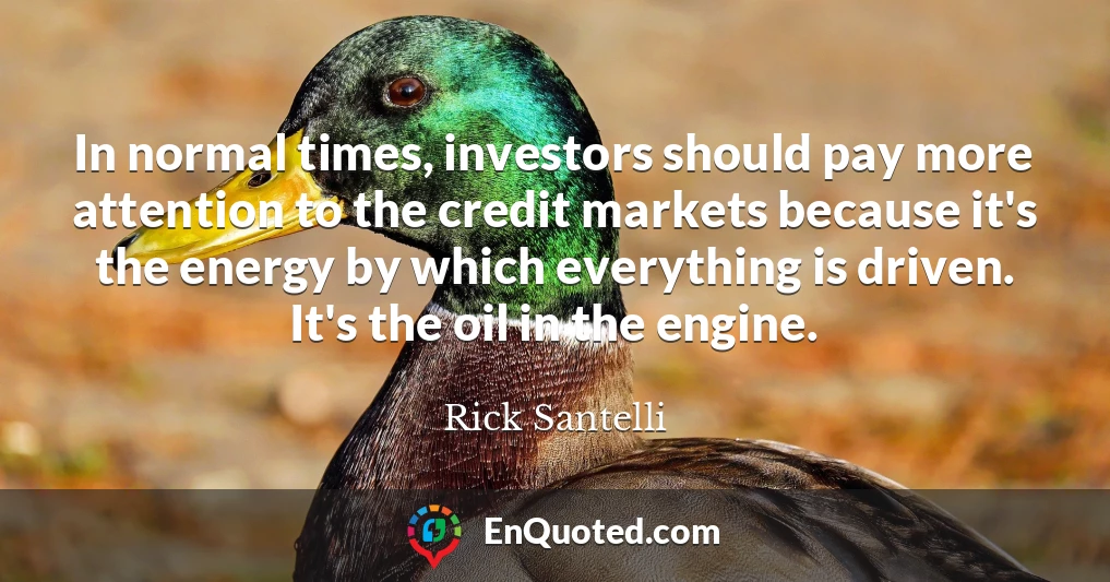 In normal times, investors should pay more attention to the credit markets because it's the energy by which everything is driven. It's the oil in the engine.