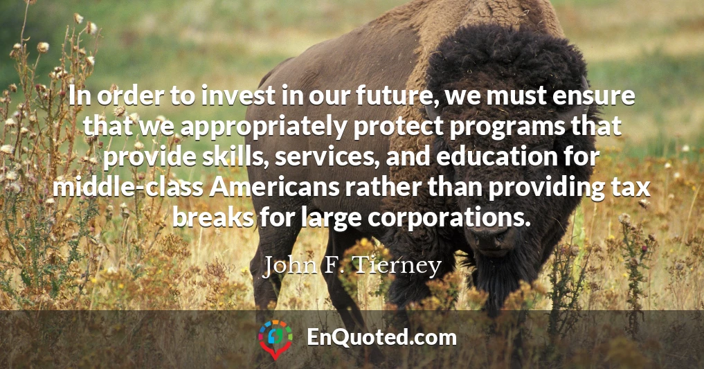 In order to invest in our future, we must ensure that we appropriately protect programs that provide skills, services, and education for middle-class Americans rather than providing tax breaks for large corporations.