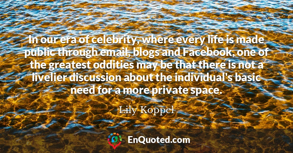 In our era of celebrity, where every life is made public through email, blogs and Facebook, one of the greatest oddities may be that there is not a livelier discussion about the individual's basic need for a more private space.