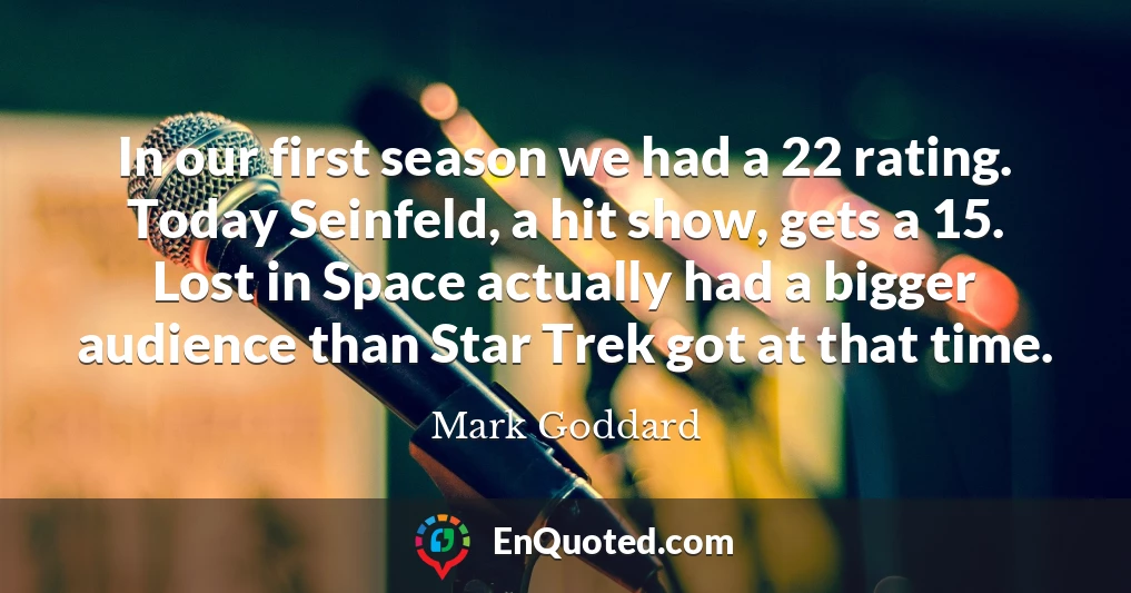 In our first season we had a 22 rating. Today Seinfeld, a hit show, gets a 15. Lost in Space actually had a bigger audience than Star Trek got at that time.