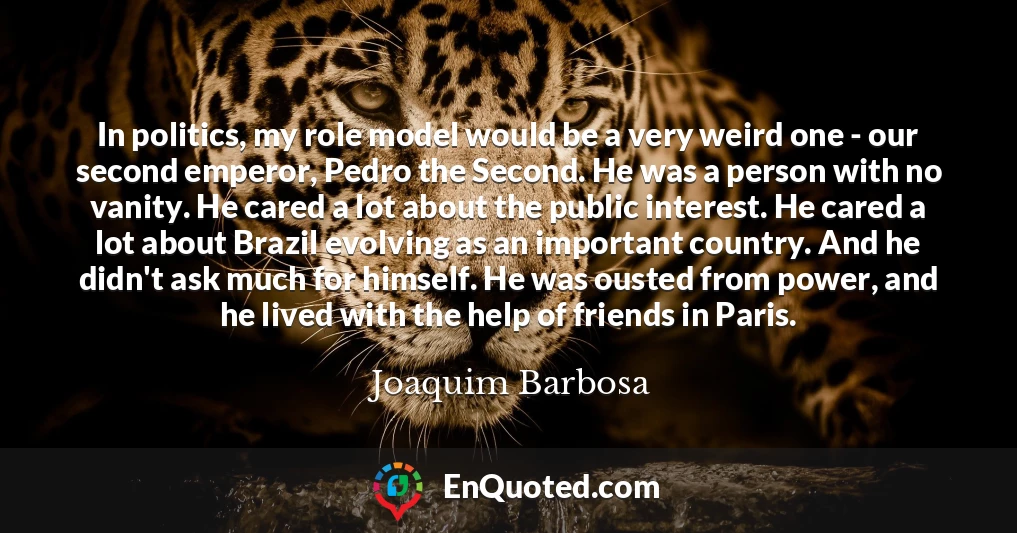 In politics, my role model would be a very weird one - our second emperor, Pedro the Second. He was a person with no vanity. He cared a lot about the public interest. He cared a lot about Brazil evolving as an important country. And he didn't ask much for himself. He was ousted from power, and he lived with the help of friends in Paris.