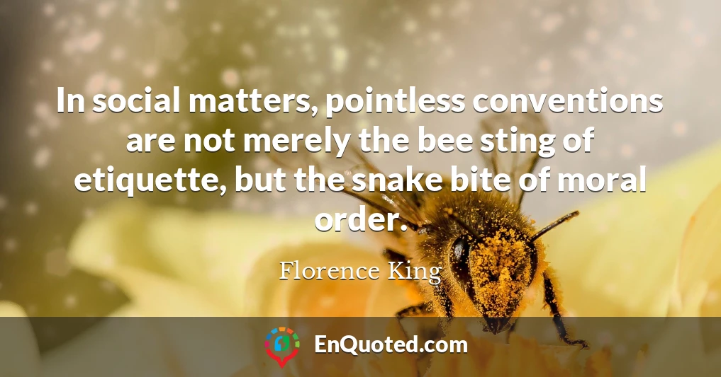 In social matters, pointless conventions are not merely the bee sting of etiquette, but the snake bite of moral order.