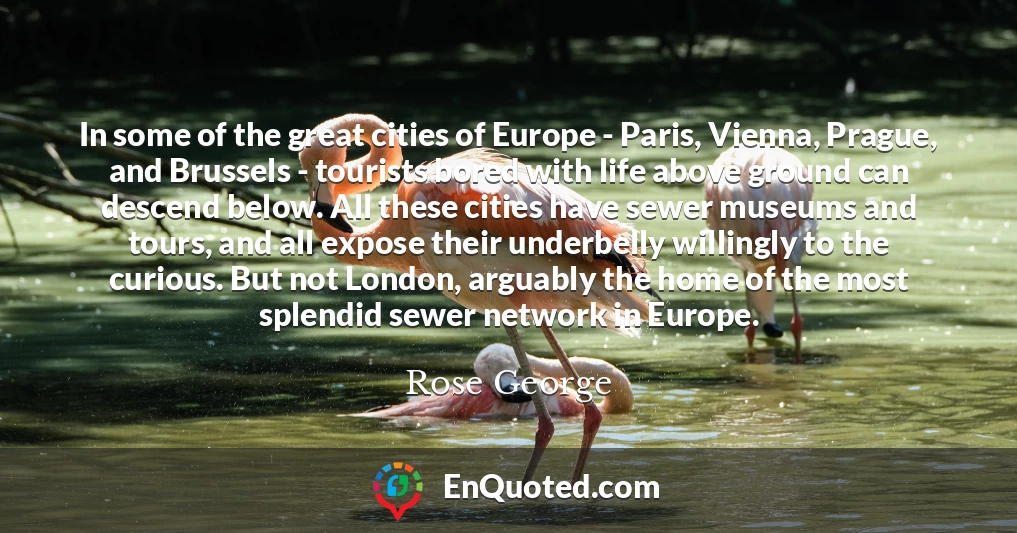 In some of the great cities of Europe - Paris, Vienna, Prague, and Brussels - tourists bored with life above ground can descend below. All these cities have sewer museums and tours, and all expose their underbelly willingly to the curious. But not London, arguably the home of the most splendid sewer network in Europe.