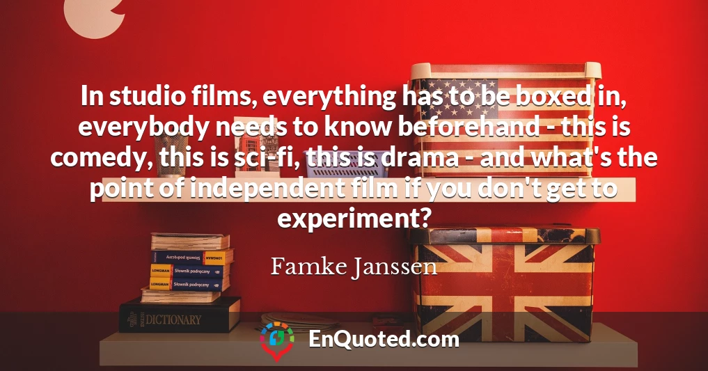 In studio films, everything has to be boxed in, everybody needs to know beforehand - this is comedy, this is sci-fi, this is drama - and what's the point of independent film if you don't get to experiment?