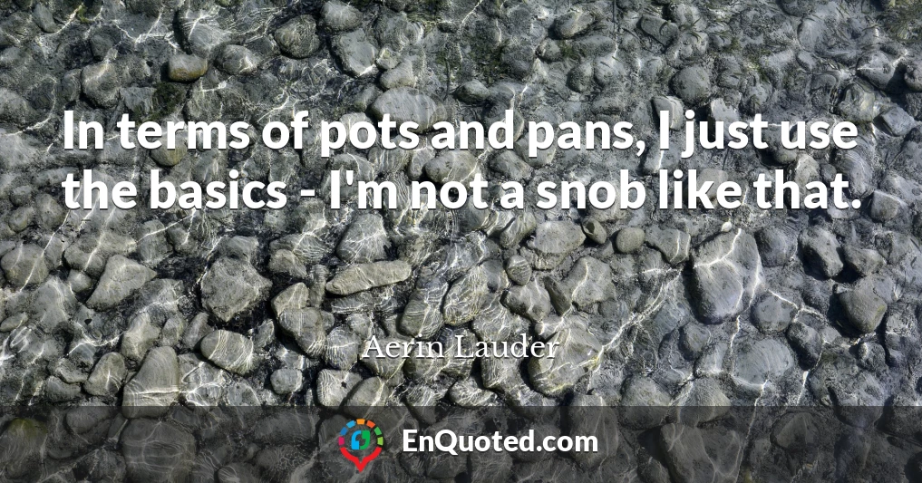 In terms of pots and pans, I just use the basics - I'm not a snob like that.
