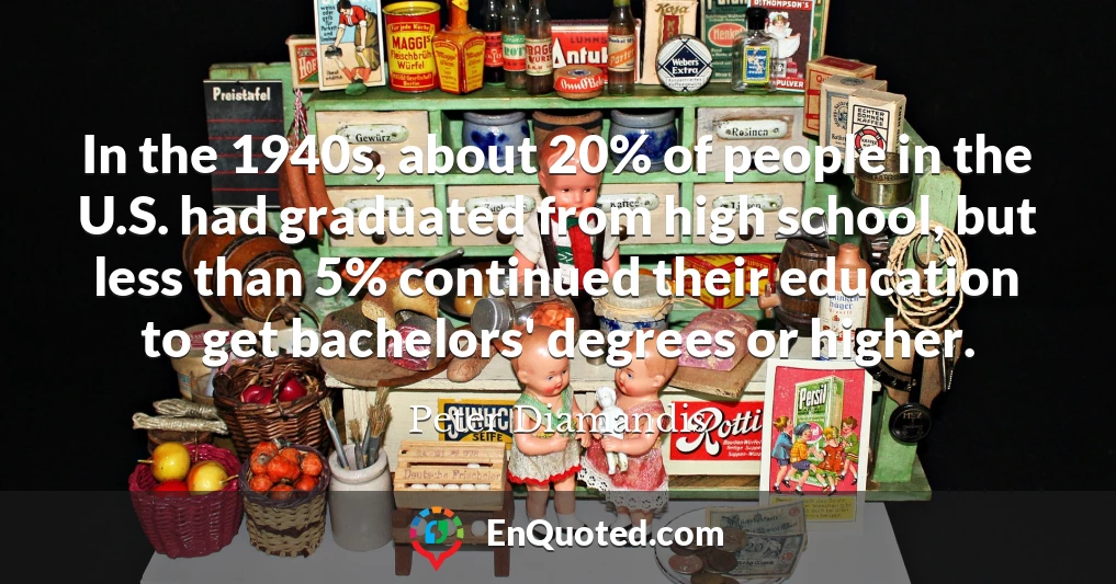 In the 1940s, about 20% of people in the U.S. had graduated from high school, but less than 5% continued their education to get bachelors' degrees or higher.