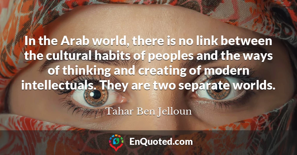 In the Arab world, there is no link between the cultural habits of peoples and the ways of thinking and creating of modern intellectuals. They are two separate worlds.