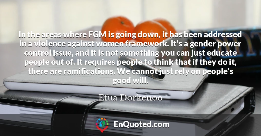 In the areas where FGM is going down, it has been addressed in a violence against women framework. It's a gender power control issue, and it is not something you can just educate people out of. It requires people to think that if they do it, there are ramifications. We cannot just rely on people's good will.