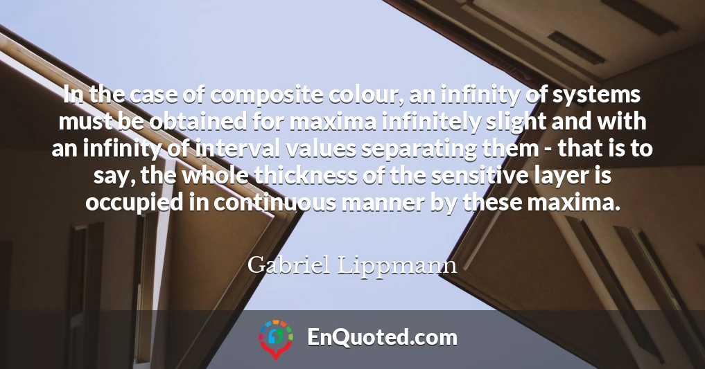 In the case of composite colour, an infinity of systems must be obtained for maxima infinitely slight and with an infinity of interval values separating them - that is to say, the whole thickness of the sensitive layer is occupied in continuous manner by these maxima.