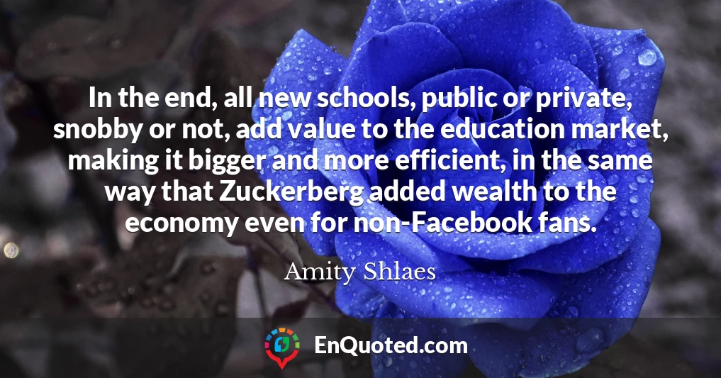 In the end, all new schools, public or private, snobby or not, add value to the education market, making it bigger and more efficient, in the same way that Zuckerberg added wealth to the economy even for non-Facebook fans.