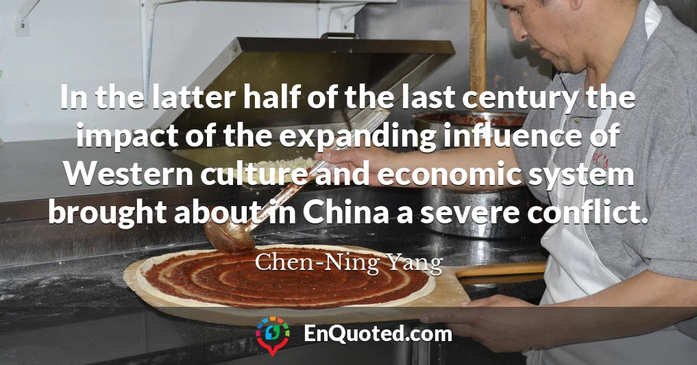 In the latter half of the last century the impact of the expanding influence of Western culture and economic system brought about in China a severe conflict.