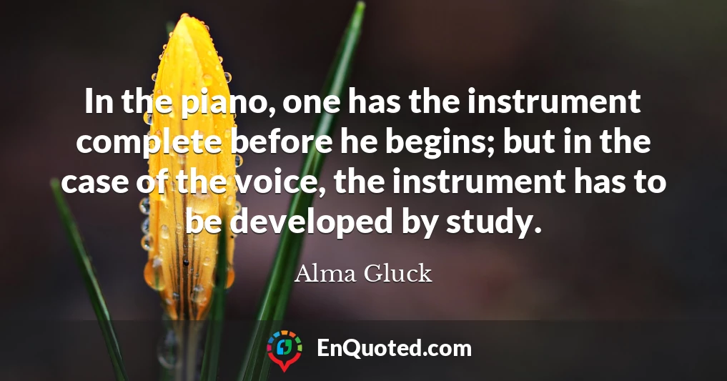 In the piano, one has the instrument complete before he begins; but in the case of the voice, the instrument has to be developed by study.