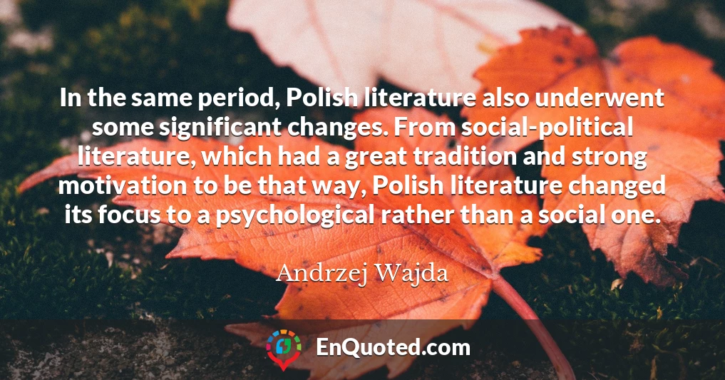 In the same period, Polish literature also underwent some significant changes. From social-political literature, which had a great tradition and strong motivation to be that way, Polish literature changed its focus to a psychological rather than a social one.