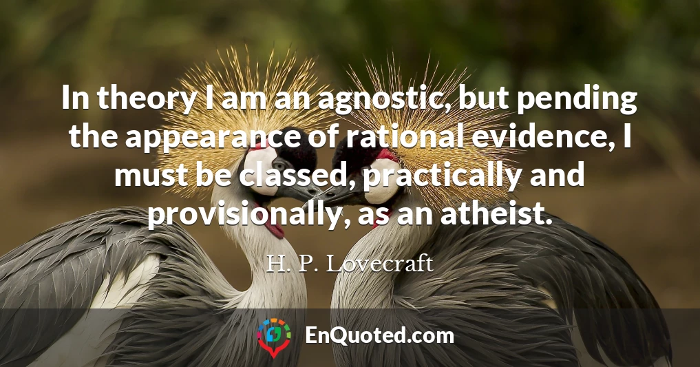 In theory I am an agnostic, but pending the appearance of rational evidence, I must be classed, practically and provisionally, as an atheist.