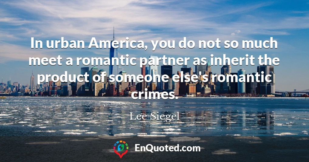 In urban America, you do not so much meet a romantic partner as inherit the product of someone else's romantic crimes.