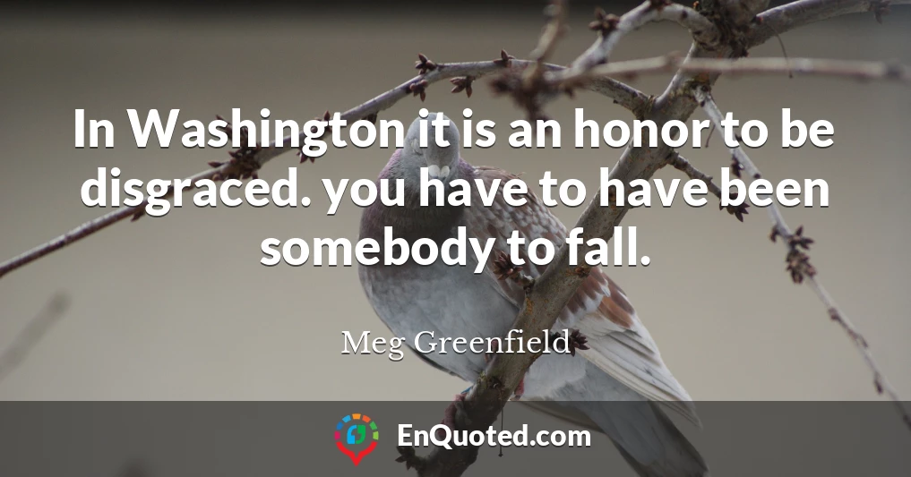 In Washington it is an honor to be disgraced. you have to have been somebody to fall.