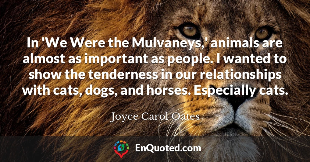 In 'We Were the Mulvaneys,' animals are almost as important as people. I wanted to show the tenderness in our relationships with cats, dogs, and horses. Especially cats.