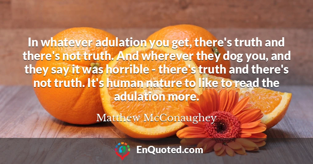 In whatever adulation you get, there's truth and there's not truth. And wherever they dog you, and they say it was horrible - there's truth and there's not truth. It's human nature to like to read the adulation more.