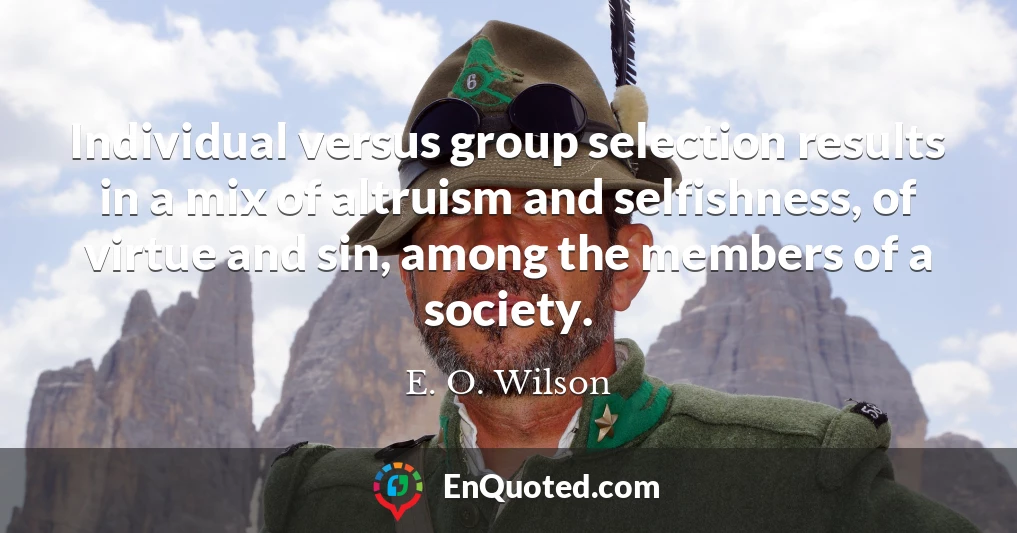 Individual versus group selection results in a mix of altruism and selfishness, of virtue and sin, among the members of a society.