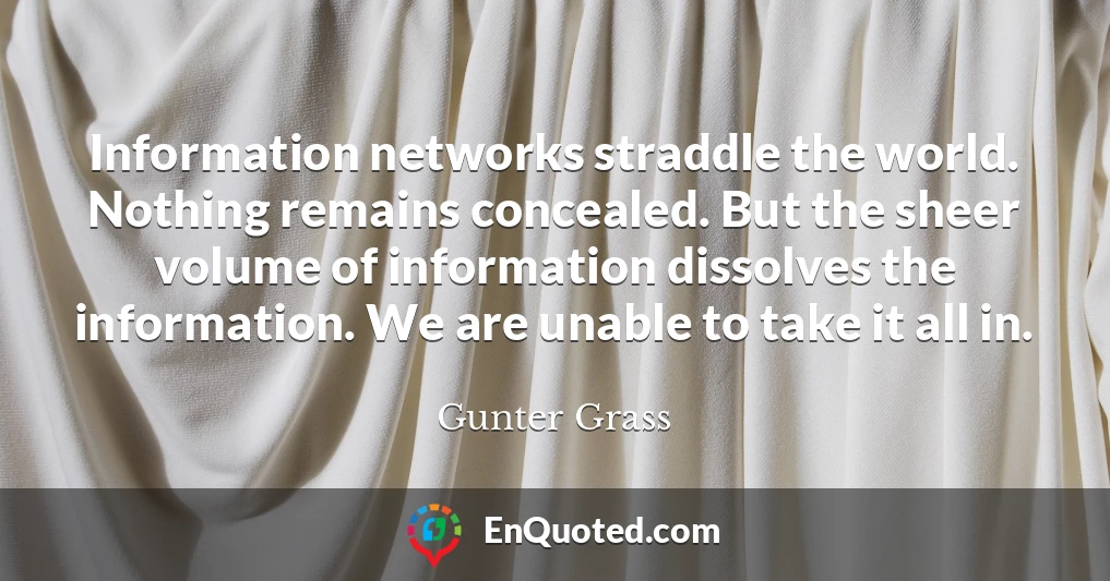 Information networks straddle the world. Nothing remains concealed. But the sheer volume of information dissolves the information. We are unable to take it all in.