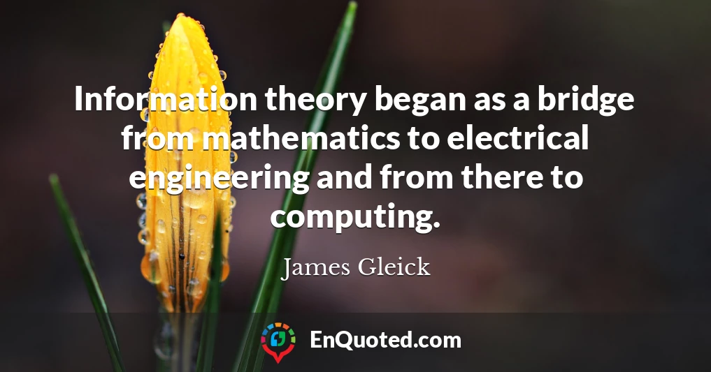 Information theory began as a bridge from mathematics to electrical engineering and from there to computing.