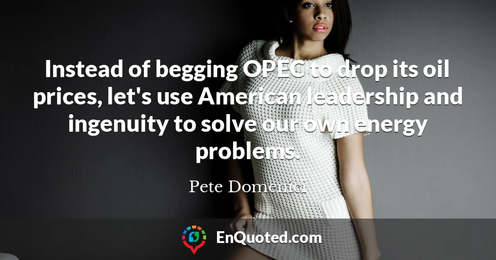 Instead of begging OPEC to drop its oil prices, let's use American leadership and ingenuity to solve our own energy problems.