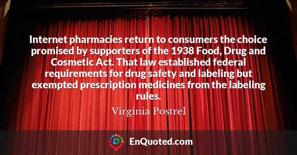 Internet pharmacies return to consumers the choice promised by supporters of the 1938 Food, Drug and Cosmetic Act. That law established federal requirements for drug safety and labeling but exempted prescription medicines from the labeling rules.