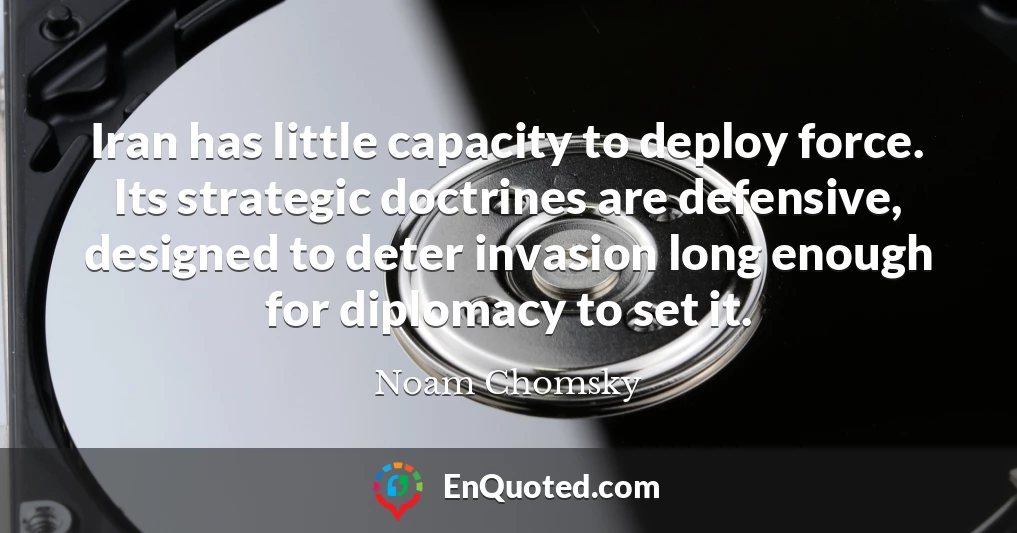 Iran has little capacity to deploy force. Its strategic doctrines are defensive, designed to deter invasion long enough for diplomacy to set it.