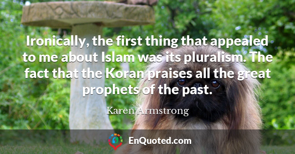 Ironically, the first thing that appealed to me about Islam was its pluralism. The fact that the Koran praises all the great prophets of the past.