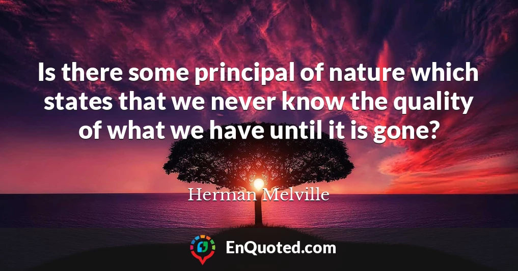 Is there some principal of nature which states that we never know the quality of what we have until it is gone?